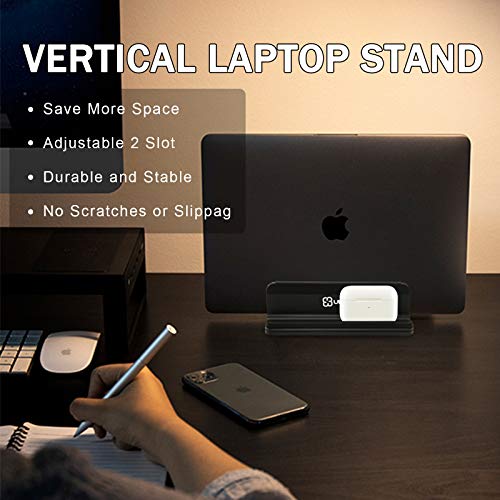 Vertical Laptop Stand Metal, ULBRE Double Adjustable 4 Slots Upright MacBook Stands Holder Compatible w' All iPad Tablet Surface Pro Go Dell Samsung HP Chromebook Upto 17.5' - Black