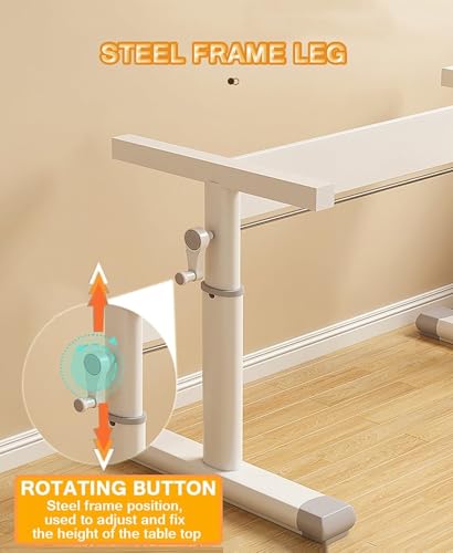 White Adjustable Height Standing Desk, Manual Crank Office Desk with Rotating Button, 26.5-35.4" Height Range, Work Desk for Home or Small Apartment,White-80cm