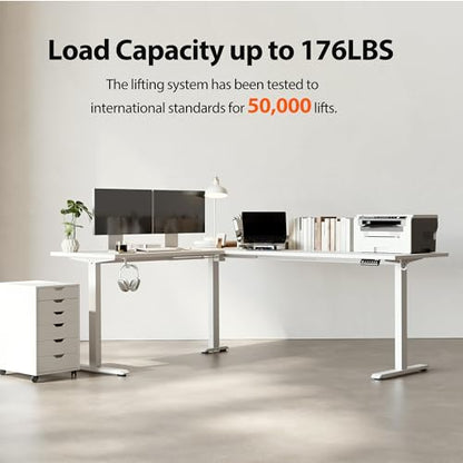 Agilestic 75 x 61 Inch L Shaped Electric Standing Desk, White - color: Pure White, size: 75x61 Inch