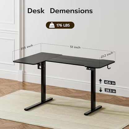 Acrolix L Shaped Electric Standing Desk, 51x31.5 Inch Reversible, Black - color: Black, size: 51
