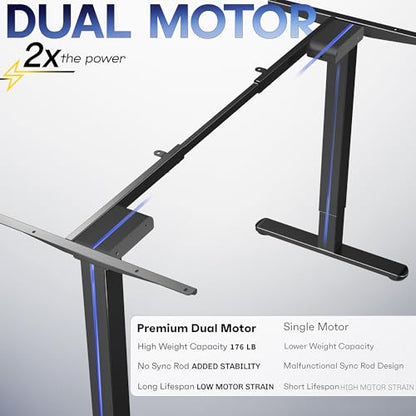 VIVO Electric Dual Motor Standing Desk Frame for 41 to 81 inch Table Tops, Frame Only, Ergonomic Standing Height Adjustable Base with Push Button Memory Controller, Black, DESK-V122EB - color: Black