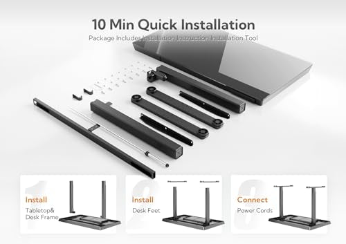Claiks Small Glass Standing Desk with Drawers & USB Ports 35x19 Black - color: Black, size: 35 inch