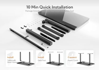 Claiks Glass Standing Desk with Drawers & USB Ports 55x24 Inch, Black - color: Black, size: 55 inch