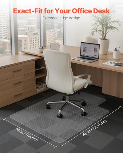 VEVOR Chair Mat with Lip, 36 x 48-inch Office Chair Mat for Low Pile Carpeted Floors, Plastic Floor Protector Rug with Studded, Non-Slip & Easy to Clean, Smooth Glide Under Desk Rug for Home Office