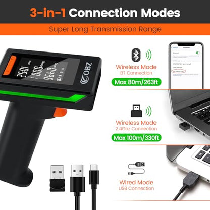 OBZ 2D Bluetooth Barcode Scanner with 2.4" Large LCD Screen,3-in-1 Wireless & Bluetooth & USB,Handheld 1D 2D PDF417 Data Matrix Image Scanner for Inventory,Retail,POS,Warehouse,Windows,Mac,iOS,Android - style: Bluetooth Scanner with Screen