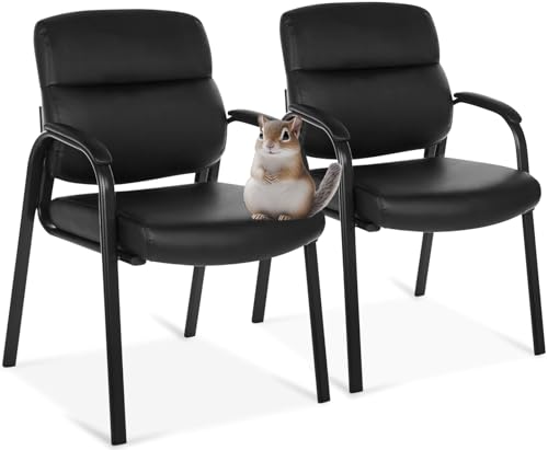 Oline Leather Guest Chair with Padded Arms, Reception Meeting Conference Waiting Room Lobby Home Desk Big and Tall Executive Office Chair, Black (2 Pack) - size: 2 Pack
