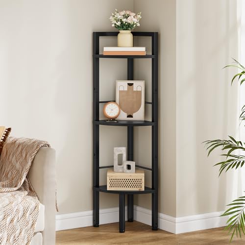 Tajsoon Small Corner Shelf Stand 3 Tier 39.5" with Metal Frame, Black - color: Black, size: 3 Tier