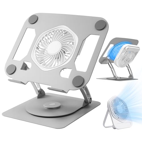 SHUWEI Laptop Cooling Stand w/Detachable Fan, for up to 16" Laptop, Silver - color: Silver, size: For 15.6" Laptop & 360°Rotation