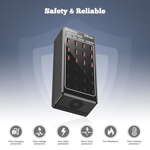 USB Charging Station Block, USB C Charger Station 24-Port 100W(20A), USB A Charger Block, Fast Charger Desktop Station, Multi-Function Smart Charger for Apple iPhone iPad Samsung Laptop Pixel - size: 24Ports(12A+12C)-100W