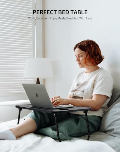 ZEAPTAC Foldable Lap Desk, Bed Desk, Bed Table & Laptop Stand w/Cup Holder - color: Dark Black