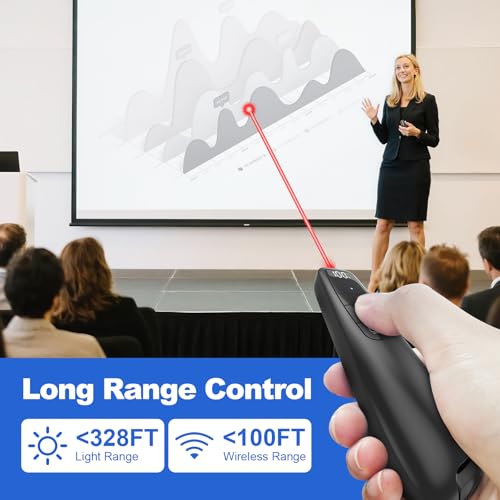 Presentation Clicker & Case, Power Display Wireless Presenter Remote | 2‑in‑1 USB/Type C Receiver, Rechargeable Red Light Pointer Computer PowerPoint PPT Clickers for Mac/Windows - style: Red Light & Power Display