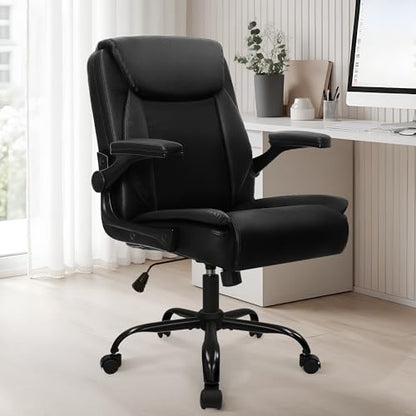 NEO CHAIR PU Leather Office Desk Chair with Adjustable Arms, All Black | Ergonomic Mid Back Computer Desk Chair Comfy with Wheels Swivel Rolling for Home Office Gaming Study - color: All Black
