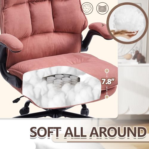 Comfy Office Chair Soft and Double Cushioned Ergonomic Computer Desk Chair | Suitable for Long Hours Executive Office Chair with Flip-up Armrests and Height Adjustment for Home Office pink - color: Pink