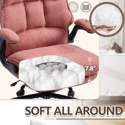 Comfy Office Chair Soft and Double Cushioned Ergonomic Computer Desk Chair | Suitable for Long Hours Executive Office Chair with Flip-up Armrests and Height Adjustment for Home Office pink - color: Pink