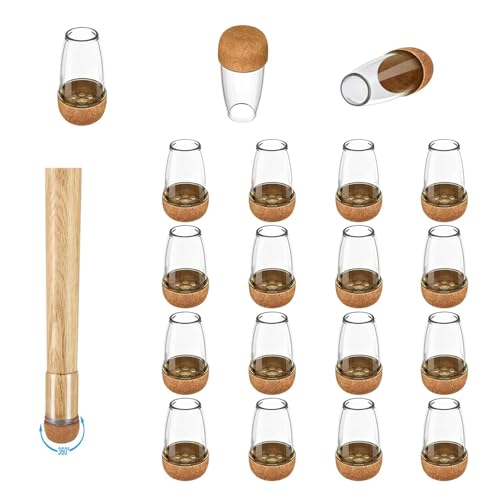 16 Pack Chair Leg Floor Protectors for Hardwood Floors, Round Rubber Furniture Sliders, 360°Felt Pad Bottom Wrapped Thickening Silicone Furniture Legs Caps Covers(Round,Clear-Brown-S) - size: Transparent-S
