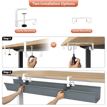 Univivi No Drill Under Desk Cable Management Tray, 48 inch Cable Management - color: Grey, size: 48"L x 5.5"W