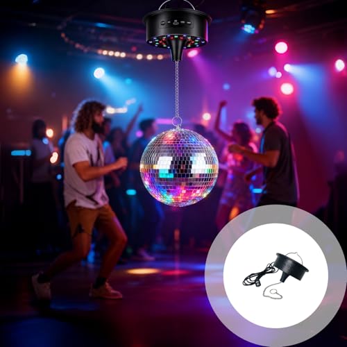 Disco Ball Motor Light Base with Remote, 30 LED Rotating Mirror Ball Spinner for Hanging, Sound Activated and Auto Modes, Adjustable Speed, Corded Electric for Bar and Home Parties, Black