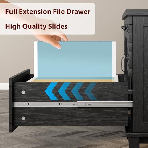 GarveeHome Farmhouse Executive Desk with File Drawers, 60 in Home Office Desk with Charging Station, Wooden Computer Desk with Cabinet Storage for Work Study Writing, Rustic Black - color: Rustic Black