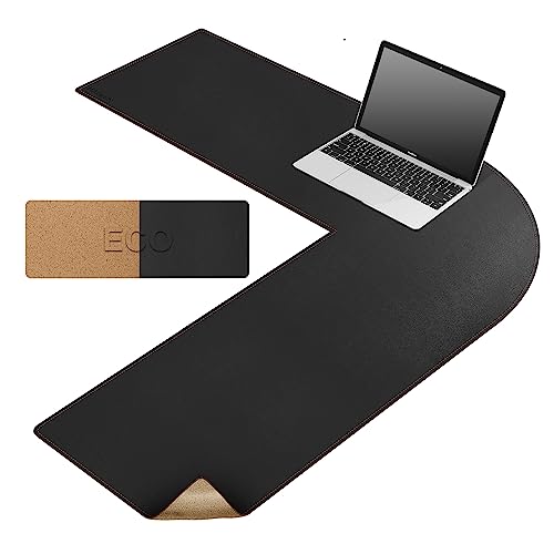 MAIDERN (40”+ 40”) x 13” L Shaped Corner Desk Mat, Cork & Leather Dual Sided Desk Pad for Gaming Computer Office Home (Black) … - size: (40”+ 40”) x 13”