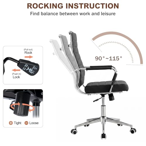 Okeysen Black Conference Room Chairs, Modern Ergonomic PU Leather Office Desk Chair Ribbed for Office, High Back Executive Swivel Rolling Task Chair for Home - color: Black-ribbed