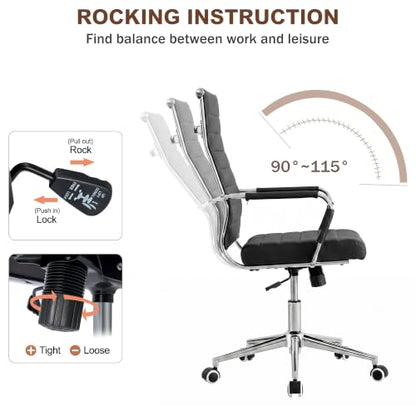 Okeysen Black Conference Room Chairs, Modern Ergonomic PU Leather Office Desk Chair Ribbed for Office, High Back Executive Swivel Rolling Task Chair for Home - color: Black-ribbed