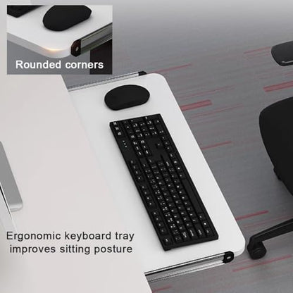 Keyboard Tray Sliding Under Desk Keyboard & Mouse Platform Smooth Pull-Out Computer Drawer, Ergonomic/Height Adjustable, Keyboard Storage Shelf ﻿(Oak,65cm/25in)