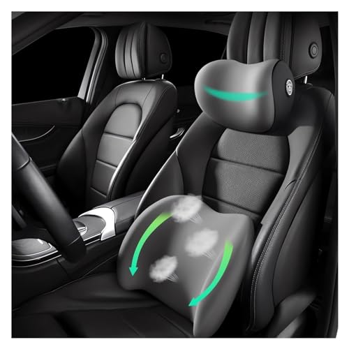 Car Headrest & Lumbar Support Cushion Ergonomic Car Seat Neck Back Rest Pillows Orthopedic Memory Foam Head Rest and Lower Lumbar Support Pillow Set Backrest Driving Seat Office Chair Support (Grey) - color: Grey