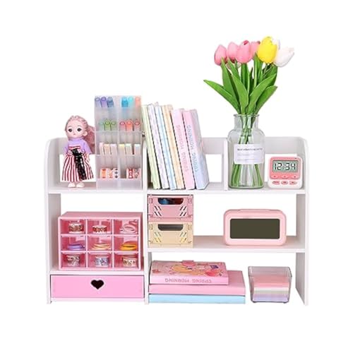 Cute Bookshelves Cute Bookshelf for Desk Kawaii Desk Organizer with Drawer Office Desk Organizers and Accessories Storage Home Decor Display (Pink) - color: Pink