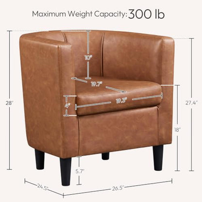 Yaheetech Barrel Accent Chairs Set of 2, Modern Armchairs, Brown | Faux Leather Chair with High-Density Foam Seat, Upholstered Barrel Sofa Chair for Living Room Bedroom Waiting Room - color: Brown, size: Set of 2