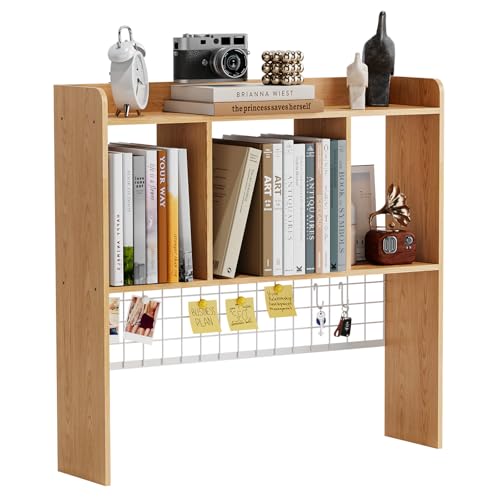 Desktop Bookshelf,Desk Hutch with 3 Shelves for Computer,Natural - color: Natural