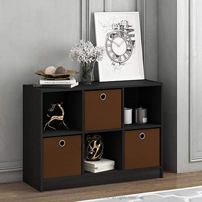 Furinno Basic 6-Cube Book Shelf with Open Shelf, 3 x 2, Espresso - color: Espresso/Brown, size: 6-Cube with Bin