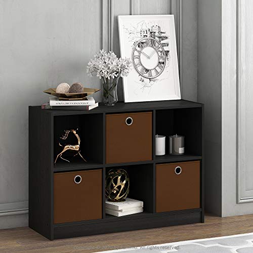 Furinno Basic 6-Cube Book Shelf with Open Shelf, 3 x 2, Espresso - color: Espresso/Brown, size: 6-Cube with Bin