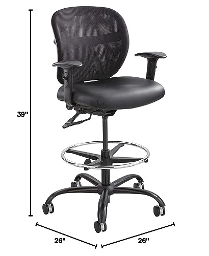 Safco Vue Office Chair, Heavy Duty Stool, 350 lbs Capacity, Ergonomic Mesh Back, 360 Swivel Seat, 5-Star Base, Black