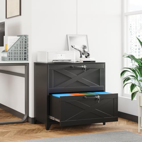 BYNSOE 2 Drawer Lateral File Cabinet Metal Filing Cabinet with Lock Office Home Steel Lateral File Cabinet for A4 Legal/Letter Size Lockable Wide Metal Cabinet,Assembly Required - color: Black, size: 2 Drawers-3