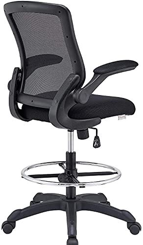 Modway Veer Reception Desk Flip-Up Arm Drafting Chair in Black - color: Black