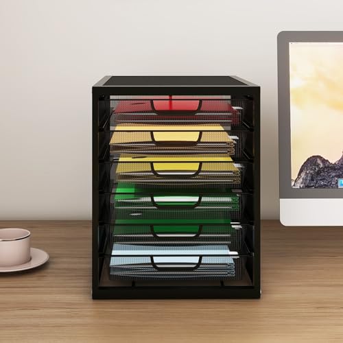 Natwind Mesh Desk Organizer with 6 Tier Sliding Drawers,Black | Paper Sorter, Multi-Functional Home Office Supplies Storage Tray for Letters, Documents,Mail, Files, Arts & Crafts Supplies - size: 6 drawers