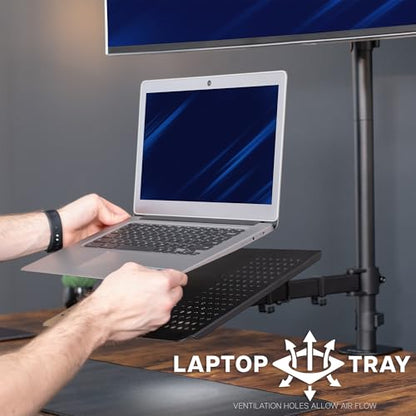 VIVO Extra Tall Desk Mount for up to 49 inch Ultrawide and Tray for up to 17 inch Laptop, Clamp-on Adjustable Stand Holds 44 lb Screens, VESA up to 100x100, Black, STAND-V012C