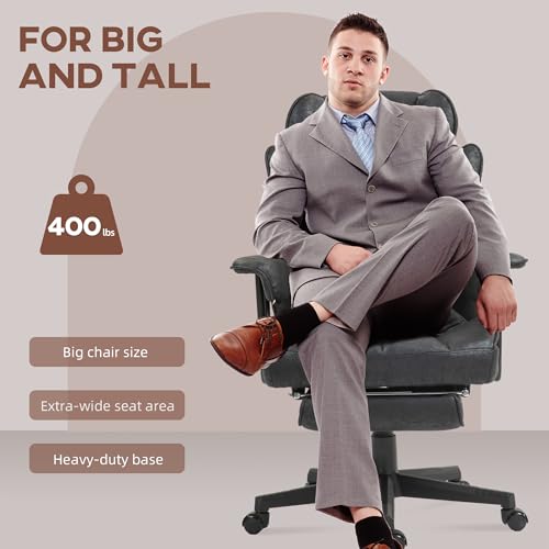 HOMCOM Executive Office Chair 400LBS Big and Tall High Back, Black | Foot Rest, Microfiber Computer Desk Chair, Lumbar Support, Reclining Function, Wide Seat