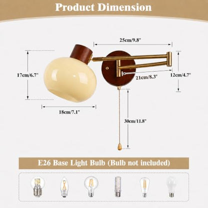 KCO Lighting Modern Brass Glass Globe Swing Arm Pull Chain Wall Sconce - color: 18cm Yellow