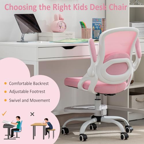 Kids Desk Chair,Ergonomic Study Chair with Adjustable Height,Swivel Mesh Desk Chair with Wheels,Home Office Chair for Children in Home Bedroom Pink - color: Pink