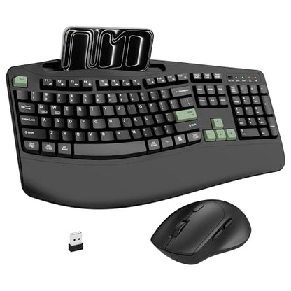 Wireless Keyboard and Mouse Combo, 2.4G Ergonomic Wave Keys(AvocadoGreen) - color: Black and Avocado Green