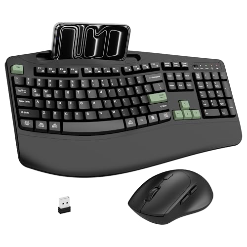 Wireless Keyboard and Mouse Combo, 2.4G Ergonomic Wave Keys(AvocadoGreen) - color: Black and Avocado Green