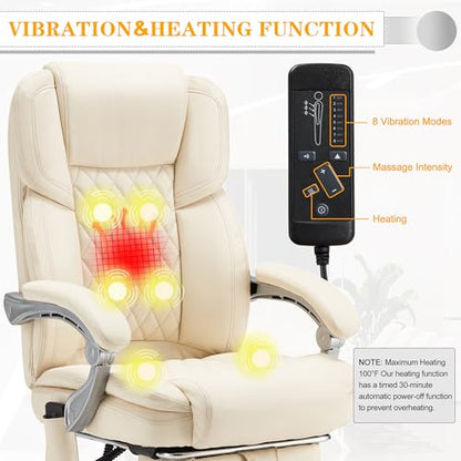 HOMREST Heated Massage Executive Office Chair with Footrest,Cream - color: Cream