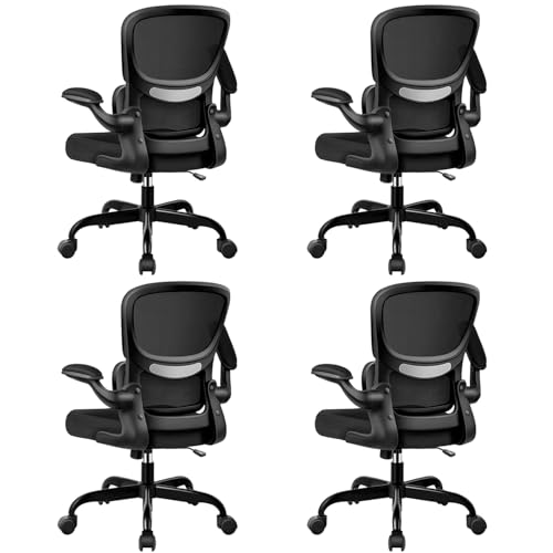 ALLGOD Ergonomic Office Chair, Breathable Mesh Ergonomic Desk Chair with Lumbar Support, Flip-up Armrests, Computer Chairs Comfortable for Home, Office, Work, Standard, 4 Pack - color: Black(standard), size: 4 Pack