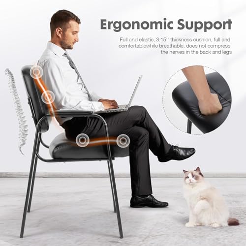 NEWBULIG Waiting Room Chair Set of 6, Leather Stationary Office Guest Reception Chairs No Wheel,Comfy Padded Arms,for Conference Room Lobby Side breakroom