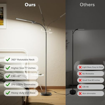 Honeywell LED Floor Lamp with Remote, CRI97 Dimmable Gooseneck 77" Black | 96 Sunturalux LED Beads 3 Color Temps 3000K-5000K,Wireless Remote,Modern Standing Lamp for Living Room Bedroom Office Reading - color: New Black