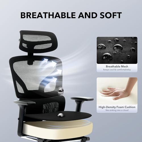 Ergonomic Office Chair Mesh – Adjustable Lumbar 3D Armrests High-Back Desk - color: Black-df