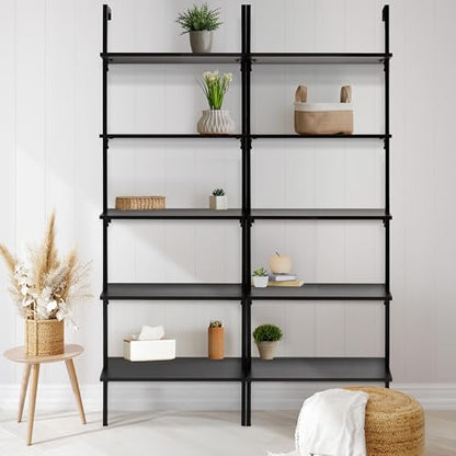 happimess Madera 5-Shelf Wall Mounted Bookcase 72.05", Black - color: Black, size: 5-Tier 72.05"