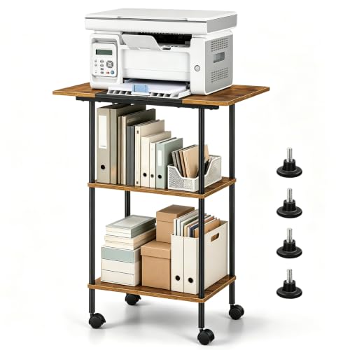 Large Printer Stand with Storage Rolling Printer Cart with Wheels - color: Rustic Brown