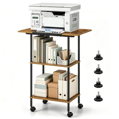 Large Printer Stand with Storage Rolling Printer Cart with Wheels - color: Rustic Brown